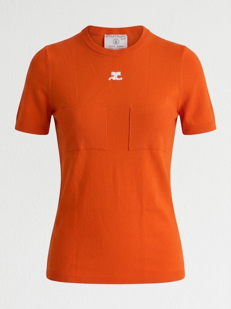 Vintage Courrges Paris Orange Knit Top | Embroidered Logo | Nwot